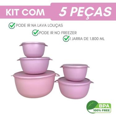 Imagem de Kit 5 Potes Plastico Redondos Bowl Livre Bpa - Casa Bella, Rosa