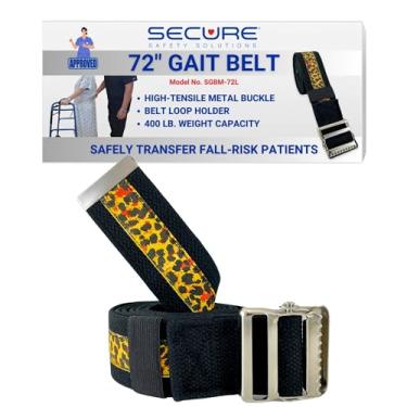 Imagem de Cinto de segurança SGBM-72L para transferência e caminhada com fivela de metal e suporte para cinto para cuidador, enfermeiro, terapeuta, etc. (1,72 m x 5 cm (estampa de leopardo))