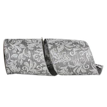 Imagem de Reliant Ribbon Fita de borda com fio listrada fantástica com glitter de filigrana, cinza metálico