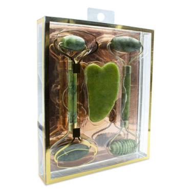 Imagem de Kit 2 Rolo Massageador Facial Pedra de Jade + Placa Gua Sha - Arte Sed