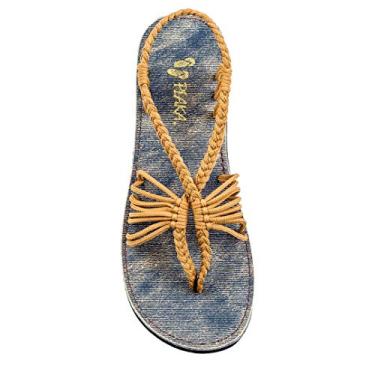 Imagem de Plaka Sandálias femininas com tiras planas concha | Sandálias Boho para mulheres | Sandálias de corda para caminhadas na praia, à beira da piscina e ocasiões elegantes, Amarelo areia, 11