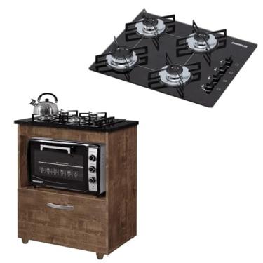 Imagem de Kit Balcão Para Cooktop 4 Bocas Ypê Com Fogão Cooktop Preto Chamalux
