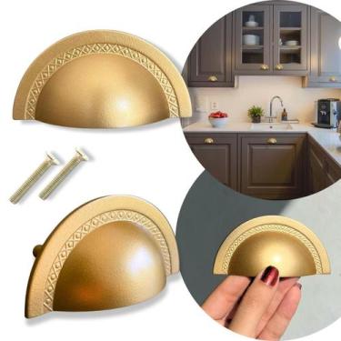 Imagem de Kit 6 Puxador Concha Shel Dourado 64mm,  Gavetas e Móveis - Compras Fá