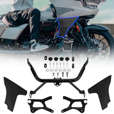 Imagem de YIBEICO Kit De Suporte Painel Carenagem Lateral Motocicleta Para Harley Touring Cvo Road Glide St Fltrxstse 2024 Fltrxse 2023, Capa E Spoiler (Preto)