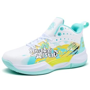 Imagem de Bolognifi Tênis de basquete masculino atlético respirável malha antiderrapante durável leve absorção de choque tênis de corrida casual presente(Green,33 BR)