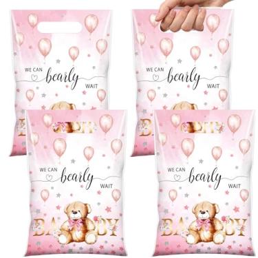 Imagem de Pasimy 100 Pcs Bear Baby Shower Treat Bags Plastic Birthday Party Favor Pouches with Handles We Can Bearly Wait Candy Goodie Bags for Gender Reveal Baby Shower Birthday Party Favors(Pink)