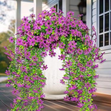 Imagem de 4 peças de flores artificiais para pendurar ao ar livre, plantas falsas, resistentes a UV, margaridas de seda sintética com folhas de eucalipto, para decoração externa de casa, varanda, pátio, varanda