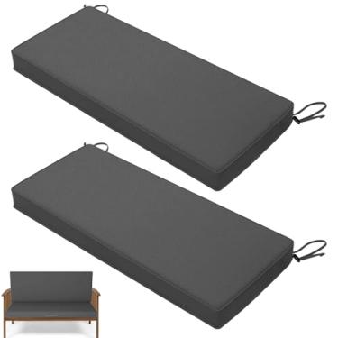 Imagem de Iristykilin Pacote com 2 almofadas de banco para ambientes externos – Almofada impermeável para móveis de pátio de 106 x 45 cm, almofada de balanço para varanda com laços e alça, almofada de sofá de