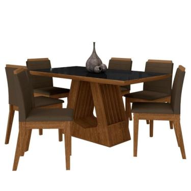 Imagem de Mesa Málaga 1,6 Com 6 Cadeiras Estofadas Freijó/pto/suede Marrom - Ma Freijó/preto/marrom