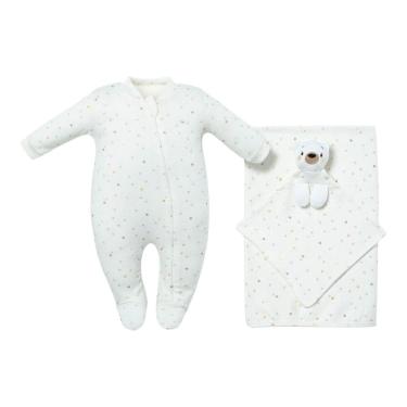 Imagem de Kit Macacão Bebê Unissex + Cueiro + Naninha Little Baby -Hug