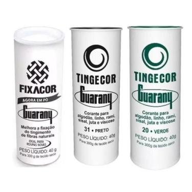 Imagem de Kit 2 Corantes para Roupas Tingecor Preto e Verde + 1 Fixacor Guarany