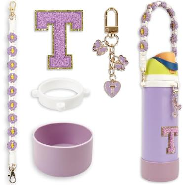 Imagem de Conjunto de monograma fofo de bota de silicone compatível com garrafa de água Owala 1,134 g - Acessórios perfeitos para Owala Tumbler, Owala Free Sip, Pink Owala, Black Owala, copo de café owala (roxo