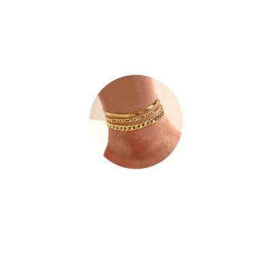 Imagem de Tornozeleiras femininas de ouro 14 quilates, impermeável, com strass, corrente de elos cubanos, joia de praia para mulheres, One Size, Aço inoxidável, Sem Pedra Preciosa