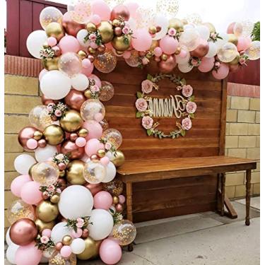 Imagem de Beaumode DIY Rose Gold Pink White Balloon Garland Arch 160 peças com balões de confetes pano de fundo chá de bebê casamento princesa aniversário noivado festa festa de casamento decoração (rosa branco)