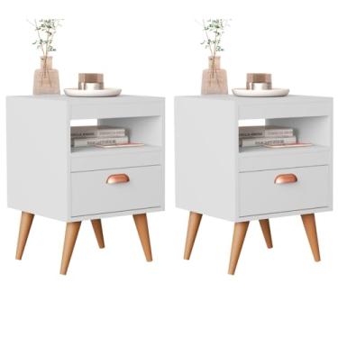 Imagem de Kit 2 Mesa De Cabeceira Para Quarto Alice Com Pés e Gaveta Com Nicho Criado Com 2 Unidades Mobi Shop (Branco Flex)