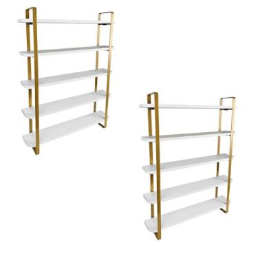 Imagem de Kit 02 Prateleiras de Esmalte Arusi Expositor de Frascos - Dourado/branco