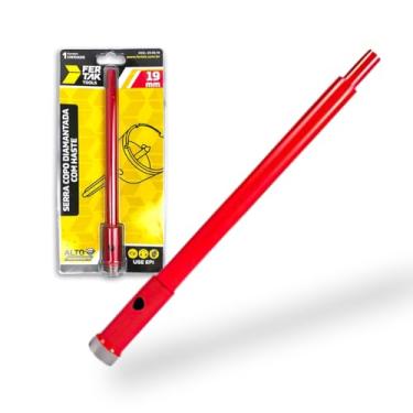 Imagem de Serra Copo 19 mm Diamantada - C/Haste e Pino Guia Fertak Para Granito Porcelanato Mármore para Pedreiros Cor Vermelha Original Cód - 299019