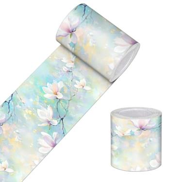 Imagem de HOMETITUTE Borda de papel de parede 10 x 496 cm descasque e cole borda de parede de PVC borda de papel de parede com padrão floral azul claro para espelho moldura de papel decoração de parede banheiro