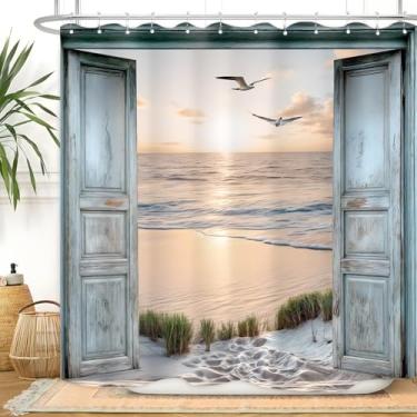 Imagem de Vengaot Famiffty Cortina de chuveiro de praia de verão para porta de celeiro cortinas de chuveiro de verão para banheiro 182 cm L x 182 cm C acessórios de banheiro decoração tecido impermeável
