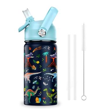 Imagem de ACESAK Garrafa de água infantil isolada de 400 ml com tampa de canudo – Copo infantil de aço inoxidável 18/8 para viagem, parede dupla, à prova de vazamento, garrafa de água infantil portátil