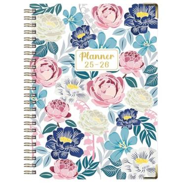 Imagem de Agenda 2025-2026, agenda mensal diária de 12 meses de julho de 2025 a junho de 2026, 21,6 cm x 15,7 cm, caderno espiral de capa dura com marcadores, fecho elástico, bolso interno para material escolar