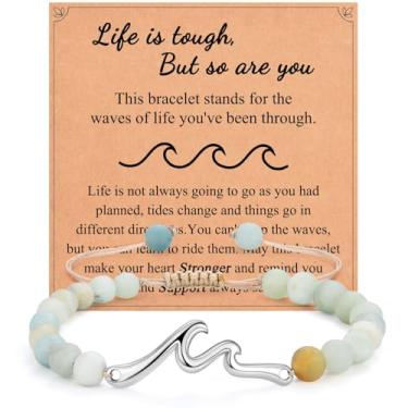 Imagem de IKIATY Presentes inspiradores para mulheres, pulseira inspiradora Wave of Life, Thinking of You Cheer Up Get Well, presentes de incentivo para mulheres amigas, Life is Tough But So Are You, adjustable