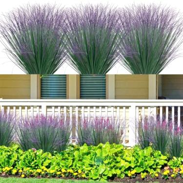 Imagem de LUZOGA 100 peças de plantas de grama artificial, arbustos sintéticos, grama de trigo, plantas falsas altas artificiais para decoração ao ar livre, caules de vegetação, ervas daninhas para decoração de