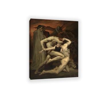 Imagem de William Adolphe Bouguereau "Dante e Virgílio no Inferno" Tela Pintura a Óleo Poster Imagem Decoração de Parede Decoração de Casa 90 x 70 cm (35 x 28 pol) Emoldurado