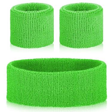 Imagem de Conjunto de 3 faixas de suor neon dos anos 80 anos 90 neon esportivas, pulseira esportiva e faixa de cabeça, acessórios de tênis, faixa de suor listrada para homens e mulheres, festa esportiva