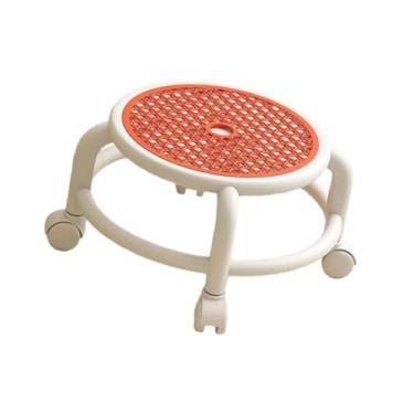 Imagem de IEUDNS Banco baixo redondo com rodinhas, giratório 360°, resistente, fácil de mover, leve, com rodinhas, assento para salões e garagens, Laranja