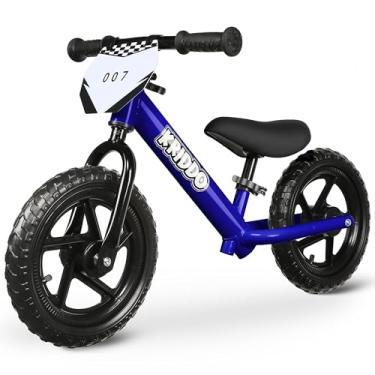 Imagem de KRIDDO Bicicleta de equilíbrio infantil de 2 anos, idade de 18 meses a 5 anos, bicicleta de empurrar de 12 polegadas com placa personalizada (3 conjuntos de adesivos incluídos), equilíbrio estável, bicicleta de presente para meninos e meninas, azul
