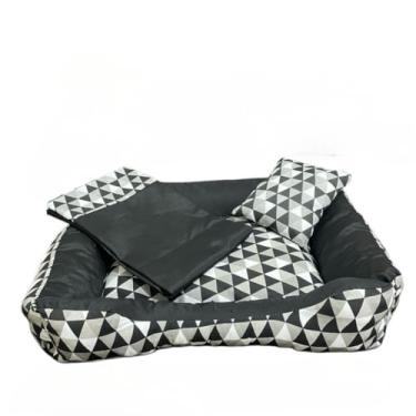 Imagem de Cama cachorro medio caminha pet 60 x 50 com ziper lavavel fundo impermeavel +almofadinha(geometrico preto 2 (M))