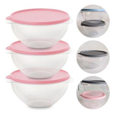 Imagem de Kit 3 Pote de Plástico Hermético 500ml Marmita C/ Tampa Bowl Redondo T
