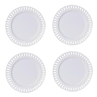 Imagem de Prato de salada redondo Furit com borda recortada, conjunto de 4, pratos de sobremesa de cerâmica para bolo, lanche, prato lateral, seguro para micro-ondas e lava-louças, presente para inauguração de