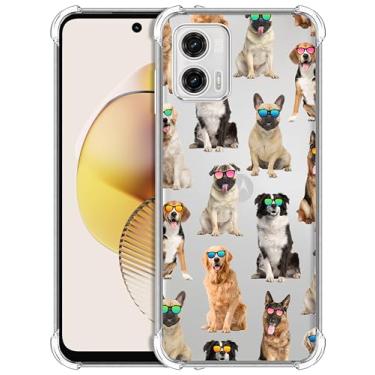 Imagem de GlamCase Capa para Motorola 753, capa transparente para Moto G73 5G - estampa de cachorro com óculos de sol estampada, ajuste fino, flexível, transparente, à prova de choque, capa traseira/capa para