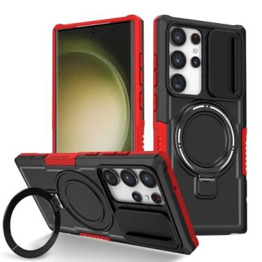 Imagem de Capa híbrida com armadura para Samsung Galaxy S25, S23, S24, 25Ultra, S22 Plus, S21, Note 20, S23 FE, suporte para carro, capa magnética para carregamento sem fio, vermelha e preta, para Galaxy S23 U