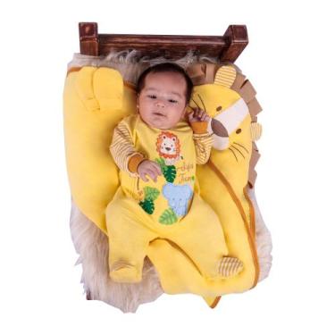 Imagem de Saída de Maternidade Menino Luxo Leão Safari Amarelo 03 Peças - Amora 