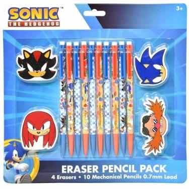 Imagem de Innovative Designs Pacote de lápis apagador Sonic The Hedgehog | Pacote com 10 lápis de 0,7 mm + 4 borrachas | Material escolar infantil