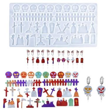Imagem de Mulukaya Moldes de silicone de resina epóxi de Halloween esqueleto cruz caixão foice moldes de fundição para artesanato faça você mesmo, chaveiro, colar, pulseira, brinco, pingente de decoração
