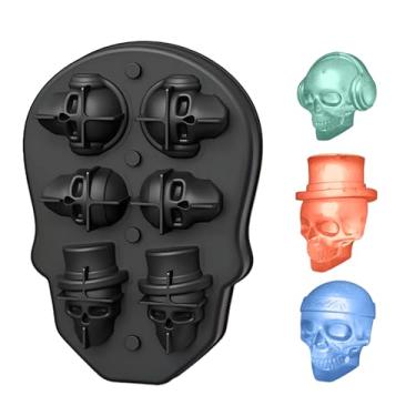 Imagem de Samuelwrold Molde de cubo de gelo de caveira premium – Molde de cabeça de esqueleto 3D e molde de gelo de Halloween, molde de silicone de caveira para gelo, chocolate, doces, molde de cabeça de