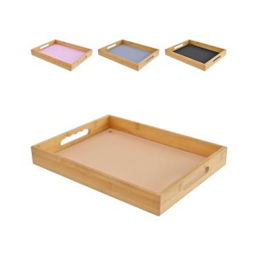 Imagem de Bandeja de servir com alças, bandeja LYNG de bambu para café da manhã na cama com tapete de silicone removível, bandeja de TV para alimentos, laptop, sofá de jantar ao ar livre
