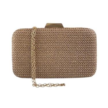 Imagem de Bolsa Feminina De Festa Clutch Estilo Palha - Lika Bijuterias, Bronze