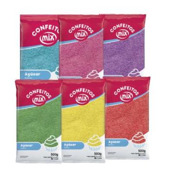 Imagem de 06 Açúcar Colorido Para Algodão Doce Bolo Kit Com 3kg - Mix, Kit 02