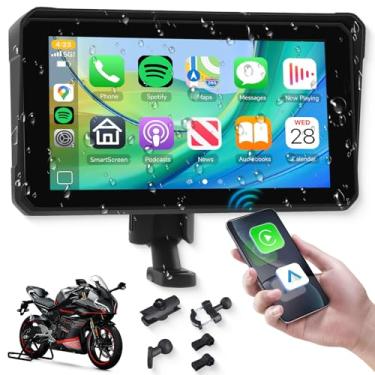 Imagem de Tela CarPlay para motocicleta de 6 polegadas – sem fio CarPlay/Android Auto, IP68 à prova d'água e à prova de choque, Bluetooth 5.0, Airplay, suporte ajustável, link espelhado,