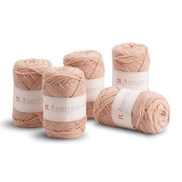 Imagem de Conjunto de 5 novelos Hamanaka Amerry, peso médio, 70% lã merino da Nova Zelândia, 30% mistura acrílica, fio macio e fácil de tricotar para tricô e crochê, feito no Japão (Col. 28)