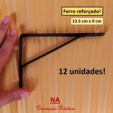 Imagem de 12 Mão francesa pequena preta cantoneira para prateleira 13,5 cm - NA 