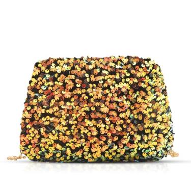 Imagem de QTKJ Bolsa de ombro para mulheres, bolsas clutch de lantejoulas, bolsa de noite, bolsas transversais para casamento, formatura, festas, viagens (dourada), Dourado, One Size