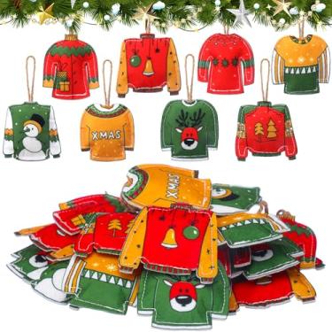 Imagem de Mindsoft 24 peças de enfeites de feltro para pendurar de Natal com cordas, lindas decorações de árvore de Natal para decoração de festa, enfeites de pendurar de Natal para presente de festa (suéter