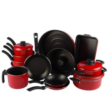 Imagem de Jogo De Panelas 13 Peças Tampa De Aluminio Vermelho Nacional - Alumíni