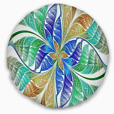 Imagem de Design azul claro fractal vitral abstrato sala de estar redonda, sofá, almofada de alta qualidade + capa de almofada impressa em ambos os lados 40 cm